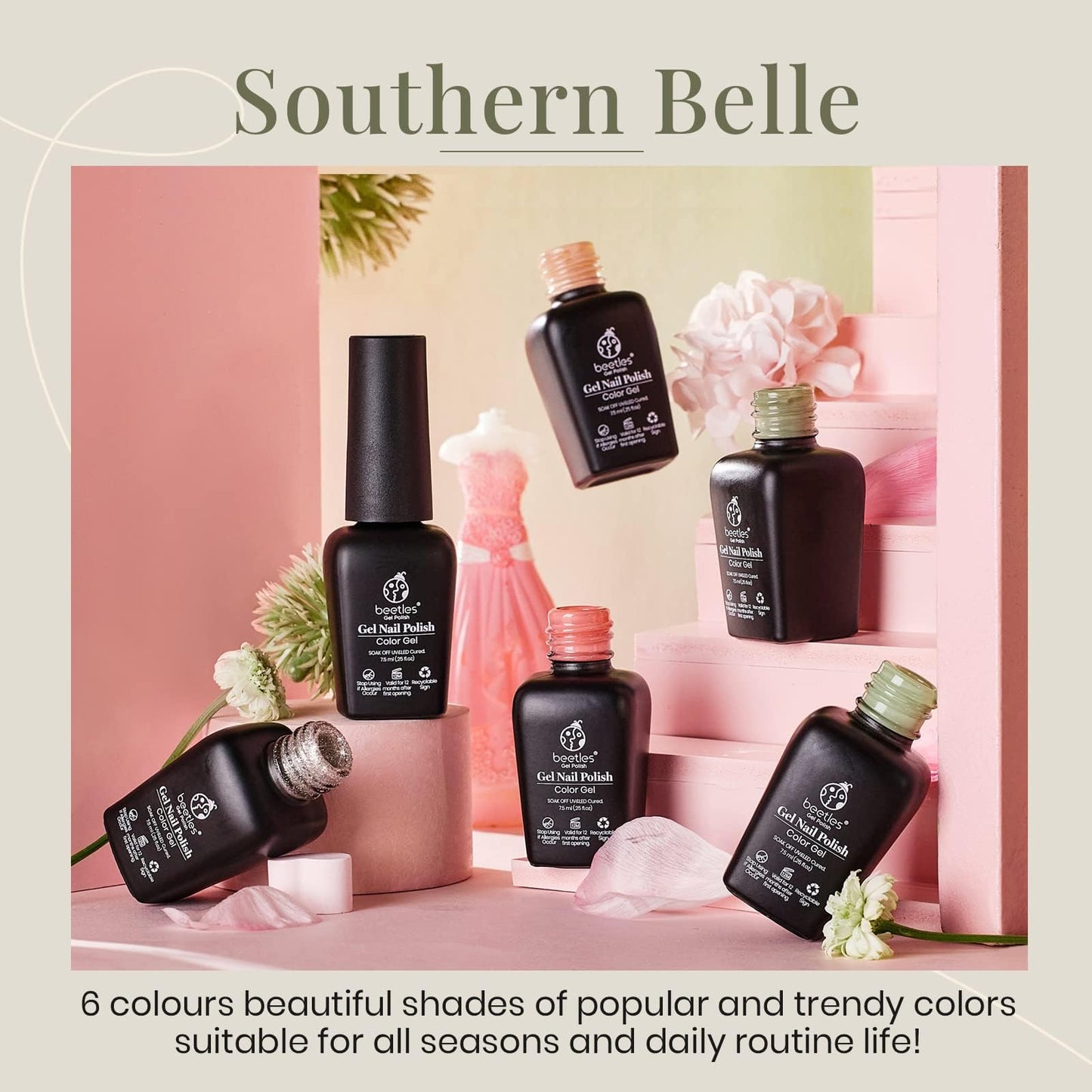 Beetles Cat Eye Gel Nail Polish Set, 6 Colors Glitter Red Pink Shiny Brown Burgundy Purple Blue Green Magnetic Effect Sparkle Stunning Nail Gel Polish Kit Soak Off UV Manicure Gifts for Women