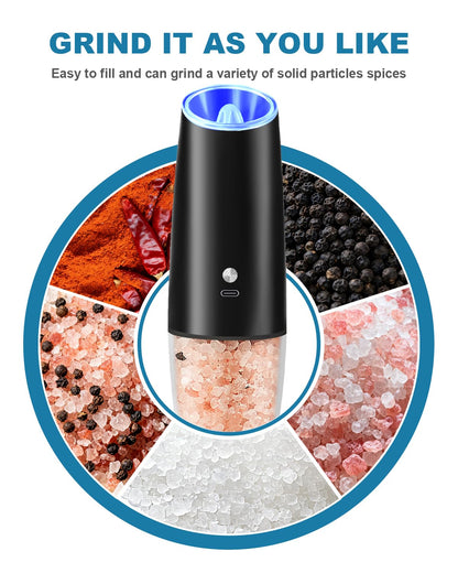 GVUHR Rechargeable Salt and Pepper Grinder Set，2 Intelligent Electric Grinders with Cleaning Brush，2 USB Charging Cables,Black Pepper and Salt Grinder Refillable