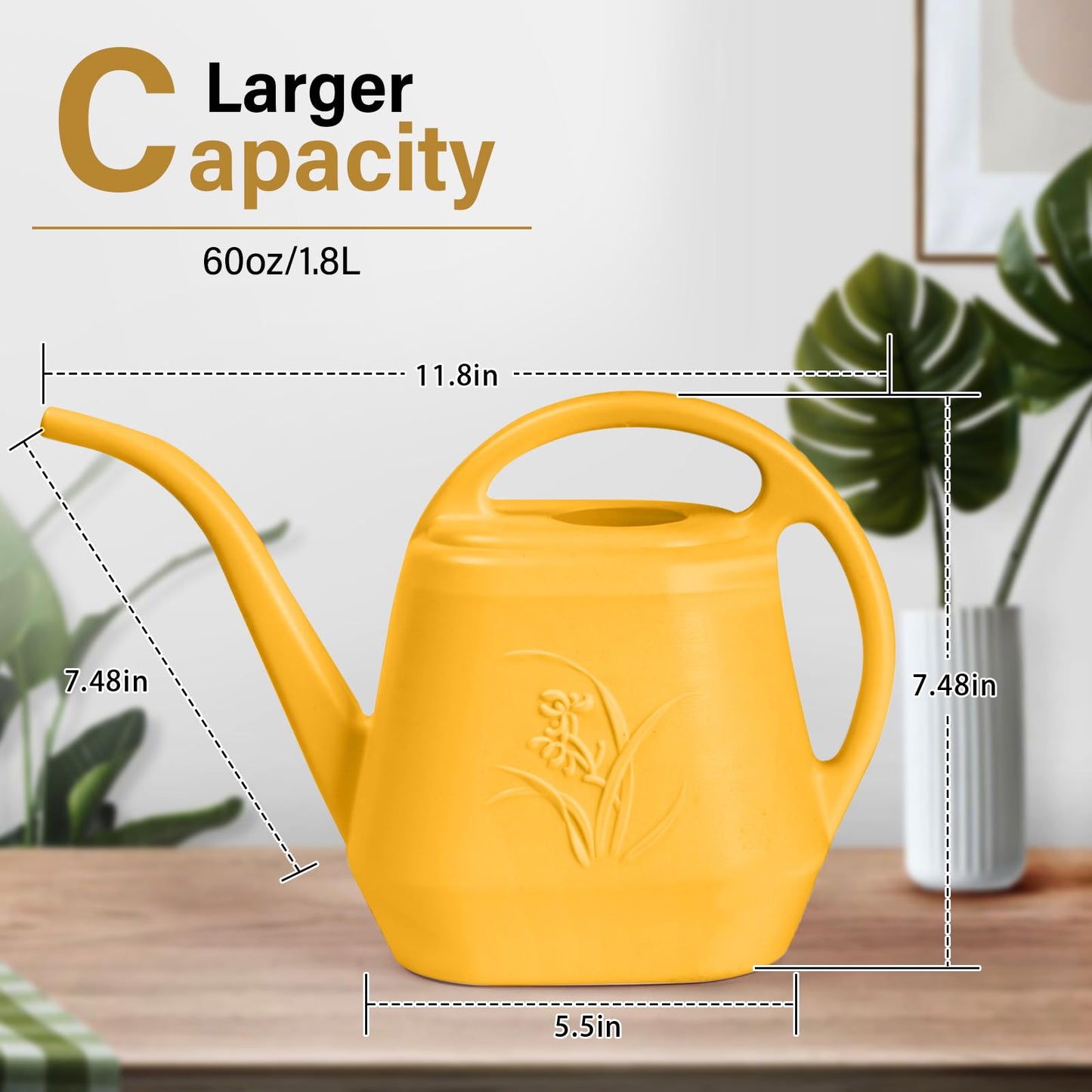 ZXJ Plant Watering Can - for Indoor and Outdoor Home Garden Plants - with Long Spout - Orange - 1/2 Gallon
