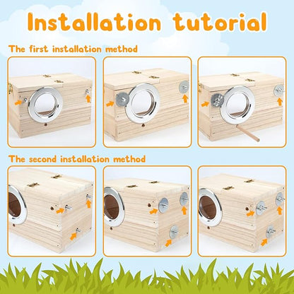 Rypet Parakeet Nesting Box Transparent Design, Thwartwise Bird Nest Breeding Box with Perch Wood Bird Cage House for Cockatiel Lovebirds Budgie Finch Parrotlets Canary L