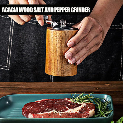 Acacia Wood Salt and Pepper Grinder Mills Sets,Wooden Shakers with Adjustable Ceramic Core,Classic Manual Salt Grinder Refillable Pepper Mill Set with a Gear Crank System for kitchen Spice