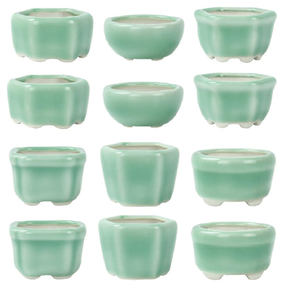 Bonsai Planter 1.8 inch (4.5cm) Mini Succulent Glazed Pots Set of 12 Green