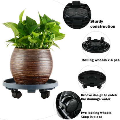 3 Pakcs Large Plant Caddy with Wheels 15.8" Rolling Plant Stands Heavy-duty Plastic Plant Roller Base Pot Movers Plant Saucer on Wheels Indoor Outdoor Plant Dolly with Caster Tray Coaster, Black