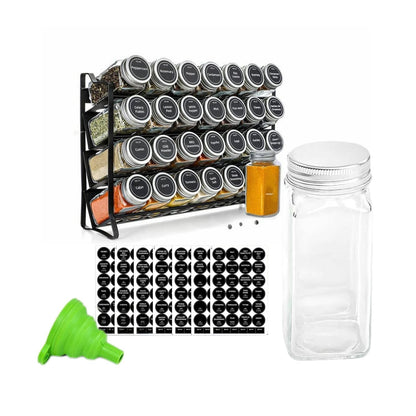 ELITE BAY-Spice Jar Rack Organizer with KEEP – 4-Tier Organizer with 28 Empty Bottles, 180 Waterproof Labels (55 Blanks) & Funnel| Space-Saving Spice Storage for Kitchen Counter or Cabinet.