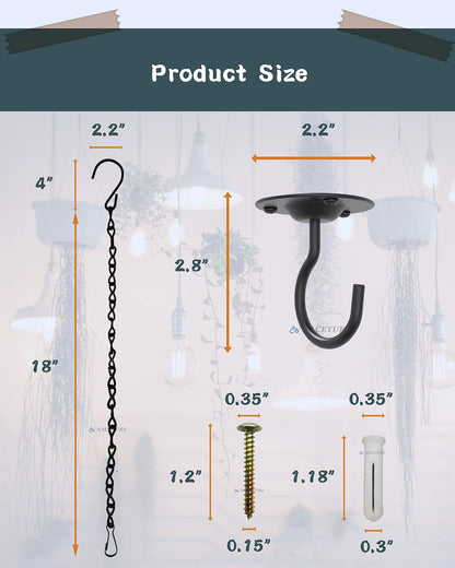 NACETURE Ceiling Hooks for Hanging Plants 3 Pack - Plant Hanger Indoor Hanging Hooks Metal Plant Bracket Iron Lanterns Hangers for Wind Chimes (White 3 Pack + Chain)
