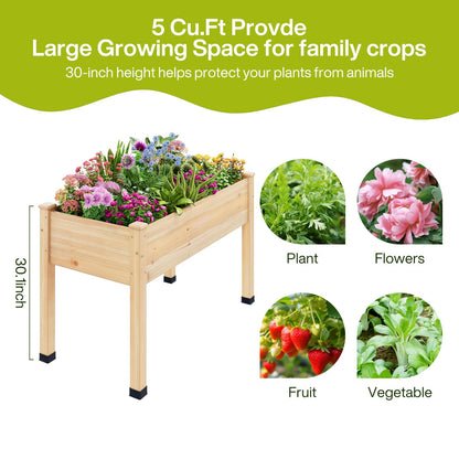 ZIENLIFE Wood Raised Garden Bed, 48x24x30in Elevated Wooden Planter Box with Legs Standing Growing Bed for Backyard, Patio, Balcony with Bed Liner, 200 Pound Capacity