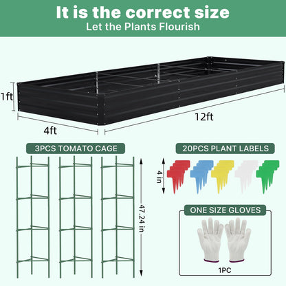 SONFILY 12×4×1ft Galvanized Metal Raised Garden Bed, Metal Planter Kit Box Outdoor for Deep-Rooted Vegetables, Flowers, Green and Herbs
