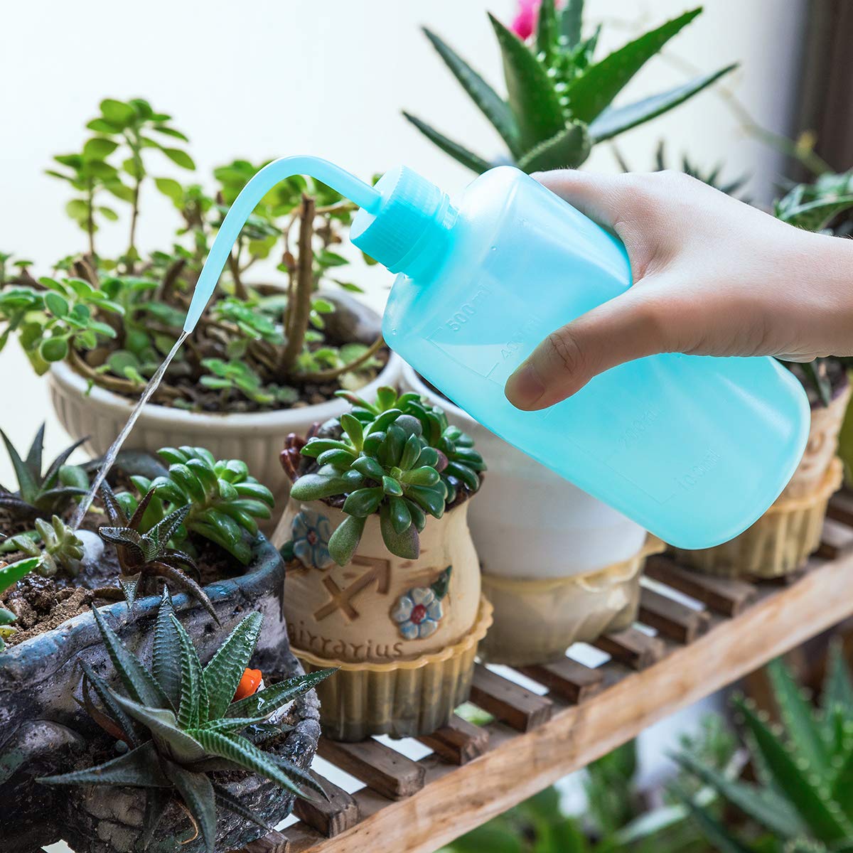 Oubest Squeeze Washing Bottle Succulent Watering Blue Water Squirt Irrigation Squeeze Sprinkling Can Plastic Wash Plant Bottle 500ml 3pc