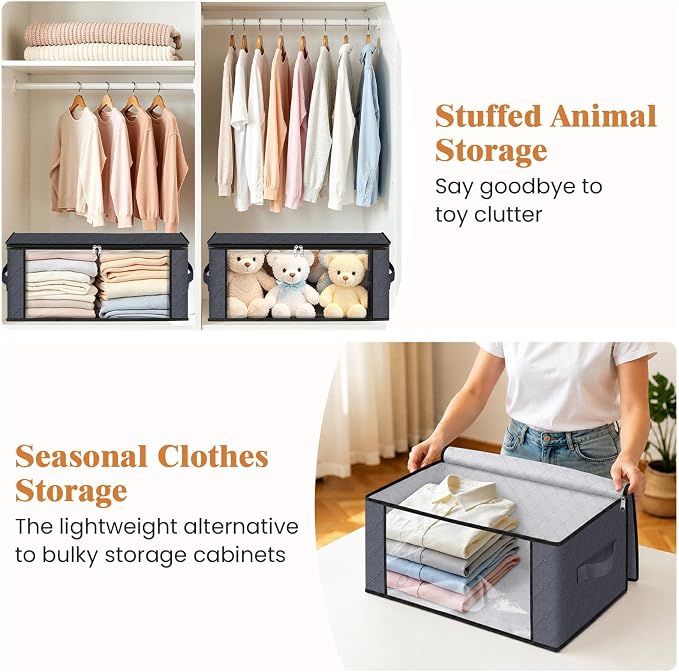 Fab totes 35L Closet Organizers and Storage, Foldable Under Bed Storage Containers, Storage bags for Organizing Bedroom, Closet, Clothing,Organization with Handle (10 Pack,Grey)