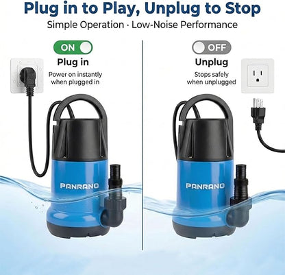 Sump Pump 1HP Submersible Clean Dirty Water Pump 3700GPH Portable Draining Pumps for Pool Hot Tubs Basement Water Transfer, Light Blue