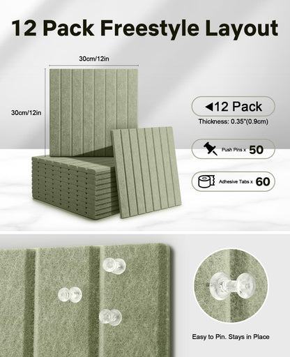 48" x 36" Large Cork Bulletin Board Tiles, Peel and Stick Felt Wall Panels for Vision, Message Center, Picture and Prayer Board for Office, Dorm, Room and Desk Decor(Sage Green)