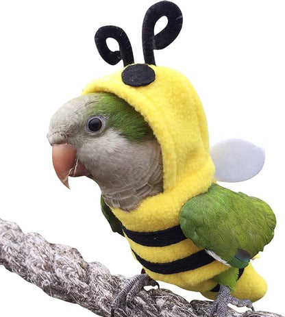 Bird Costume Diaper Flight Suit Bee Shape Hoodie Clothes Cosplay Photo Prop for Parrots Parakeet Cockatiel Sun Conure, Small Animals Apparel (Bee with Diaper, X-Large), Green (BPF1)