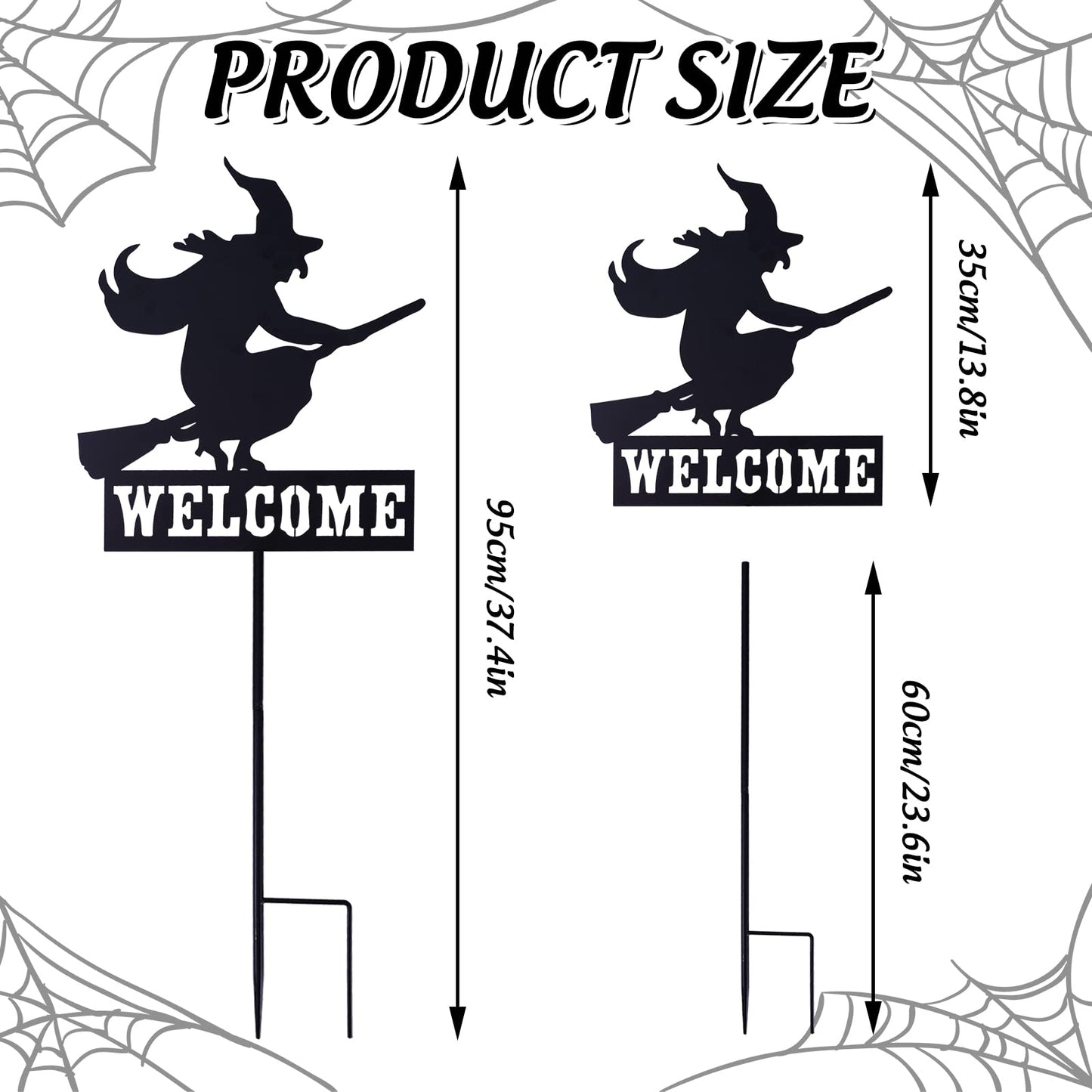 Whaline Halloween Welcome Sign with Stake Spooky Witch on Broom Door Hanger Sign Black Witches Silhouette Garden Stakes for Halloween Home Outdoor Garden Outside Yard Lawn Patio Decor