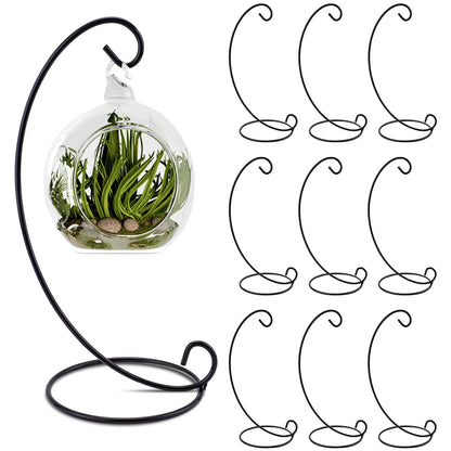 LELE LIFE 10Pcs Ornament Display Stand, 9.1" High Metal Hanging Plant Stand Air Plant Holder, Standing Hook Hanger for Wedding Christmas Ornament Plant Terrarium Glass Globe Lantern