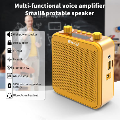 Giecy Voice Amplifier, Giecy 30W 2800mAh Rechargeable Personal Voice Amplifier with Microphone Headset, Portable Speaker for Multiple Locations Classroom, Meetings and Outdoors (G300-Yellow)