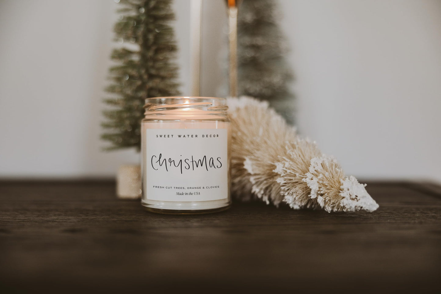 Sweet Water Decor Christmas Scented Candle - Cinnamon, Trees, Orange, and Clove Scented Winter Candle - Christmas Candles and Decor for Home - 9oz. Clear Jar Soy Candle, Made in the USA