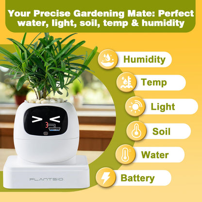 Smart Plant Pot with Visual Display – Soil Moisture, Water Level, Light & Battery Monitor, 80ml Self-Watering Reservoir, Supports 100+ Plants, Pomodoro Timer, Clock & Calendar-White