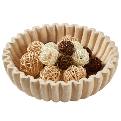 ZJSYTQS Large Modern Ruffle Bowls, Artificial Stone Decorative Catch All Bowl for Kitchen Counter and Entryway Table, Handcrafted Fruit Bowls and Key Bowl for Home Decor(Beige)