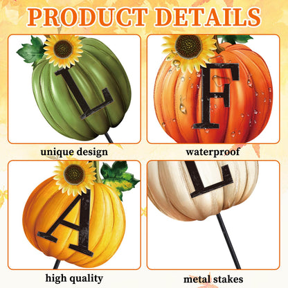 JarThenaAMCS Set of 4 Thanksgiving Pumpkin Metal Garden Stakes Fall Pumpkin Decorative Lawn Sign Seasonal Autumn Welcome Yard Sign for Harvest Home Outside Lawn Porch Decor