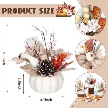 Wavwavw 3 Pcs 9 Inch Fall Artificial Pumpkins Fake Pumpkin Centerpiece Decor Cozy Maple Leaves Styles Farmhouse Neutral Fall Decor Autumn Rustic Thanksgiving Decoration for Home(White)