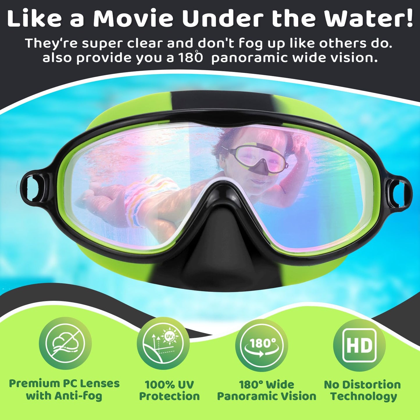 Vvinca 2 Pcs Kids-Swim-Goggles with Nose Cover, Swimming Diving Mask Wide View Anti Fog UV Anti Shattered Lens for Kids 3-5