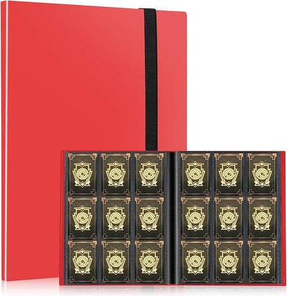 Card Binder, EDUDIIU 9 Pockets Premium Trading Card Binders, Cards Collection Binder Album, Side Loading Yugioh Holder Book for Sport, Football, Baseball Collector - Red