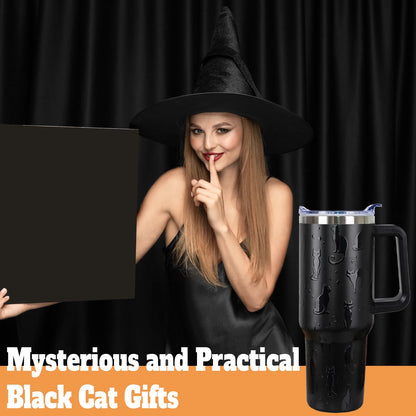 sxmluedn Black Cat Gifts Goth Gift Gothic Halloween Tumbler 40 Oz 3d-Printed Cats Cup For Women Men Travel Mug with Handle Lid and Straw