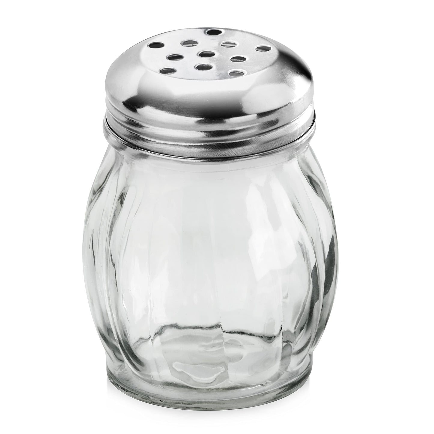 New Star Foodservice Glass Swirl Cheese & Crushed Red Pepper Shaker with Stainless Steel Perforated Top, 6-Ounce, Set of 12
