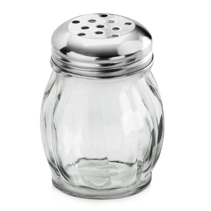 New Star Foodservice Glass Swirl Cheese & Crushed Red Pepper Shaker with Stainless Steel Perforated Top, 6-Ounce, Set of 12