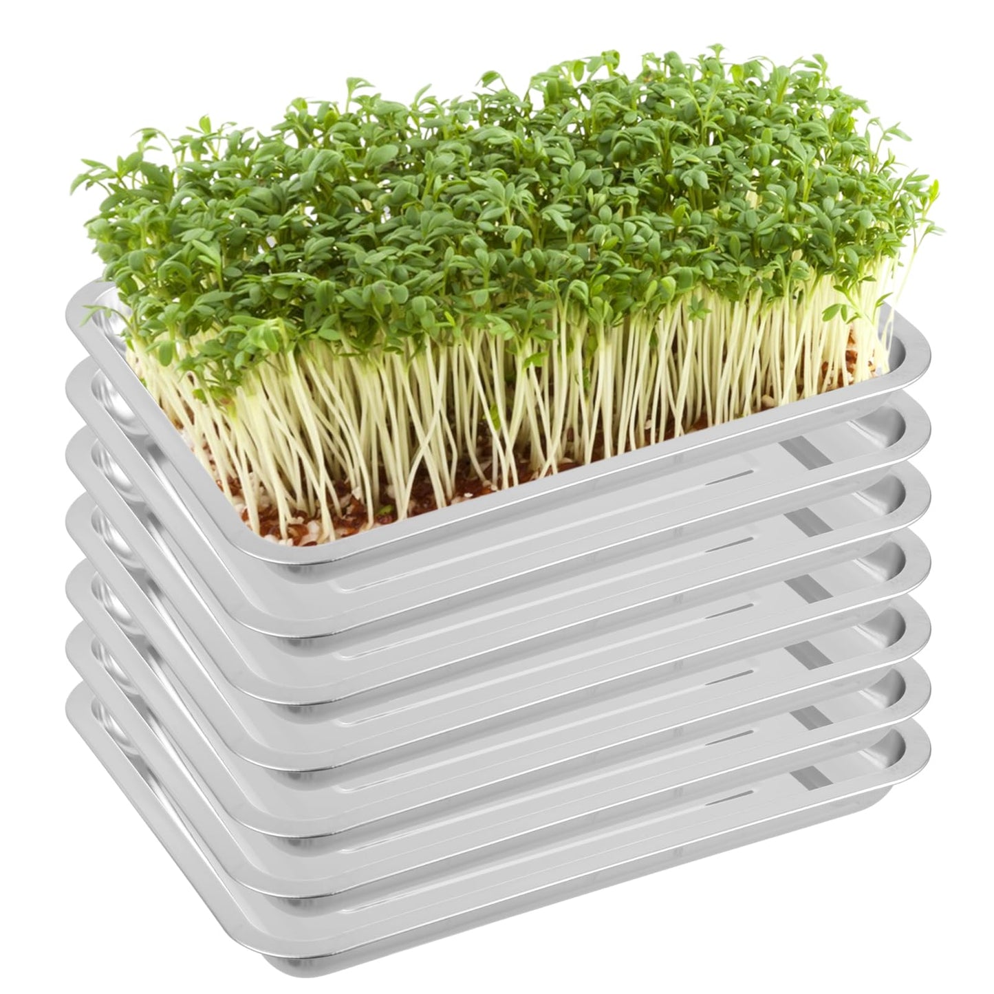 7 Pack Plant Germination Trays, Stainless Steel Plant Trays Metal Trays Stainless Steel Seed Starter Carry Trays Nursery Seedling Pots Water Collection Transplantation for Indoor Germination Sprouts