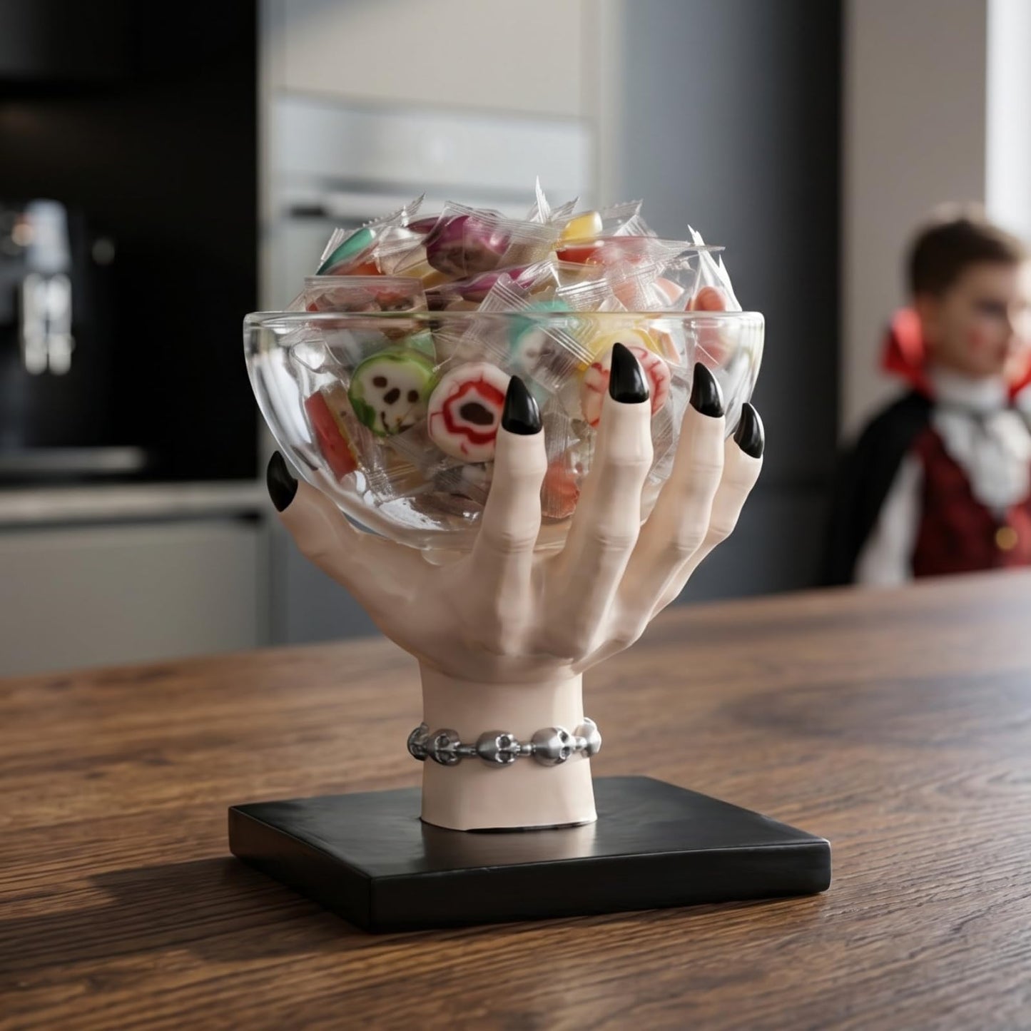 GUTE Witch Hand Candy Bowl Stand – 5" Resin Snack Dish for Treating, Candy Holder Basket Nuts, Jewelry, Snacks, Gothic Party Decoration, Office Centerpiece Countertop Display