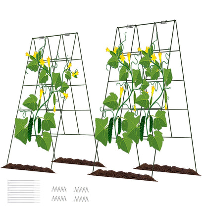 DOEWORKS Cucumber Trellis, 39" High Foldable A Frame Garden Trellis, 2 Pack, Plant Support for Climbing Cucumber, Beans, Tomatoes, Flowers, Green