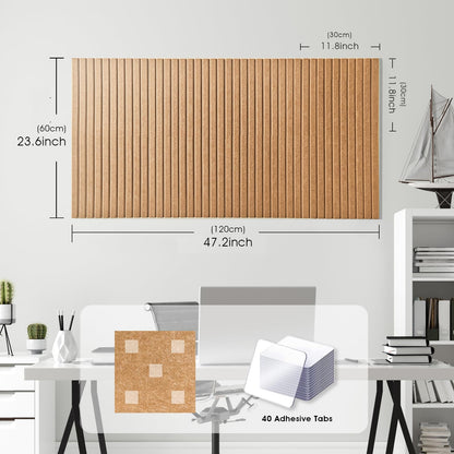 Large Cork Board for Office, 8 Pack Felt Wall Tiles with Slat Wall Paneling and Safe Removable Adhesive Tabs, Felt Bulletin Board Pin Board Cork Boards for Walls - Mustard