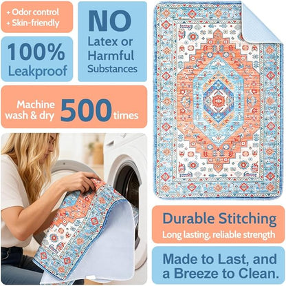 Washable Pee Pads for Dogs, 2 Pack Reusable Puppy Training Pads 24"x18" Super Absorbent Waterproof Dog Training Pads, Non-Slip Potty Pads, Whelping Pads Litter Mat Orange/Mix