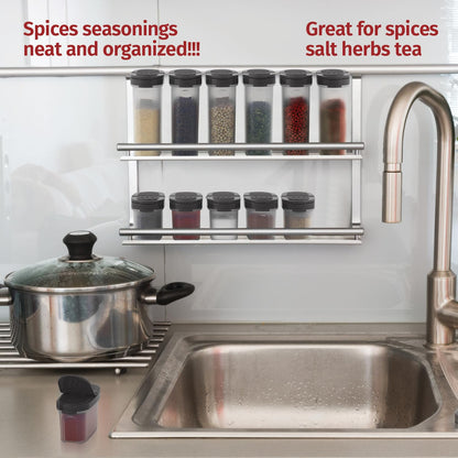SIGNORA WARE Plastic Spice Containers – Spice Jar Set 8 Pack, 4 Mini, 4 Large – Spice Jars to Store Spices, Herbs, Marinade, Sugar, Salt, Pepper – Refillable Airtight Small Spice Jars with 2 Way Lids