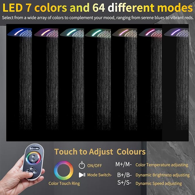 AYIVG Matte Black 4 Function Dual Shower Heads System Multi Functions Temperature Full Body Shower System 6pcs Jets 16 X 26 Inch And 8 inch Rainfall Shower Head Faucet Set