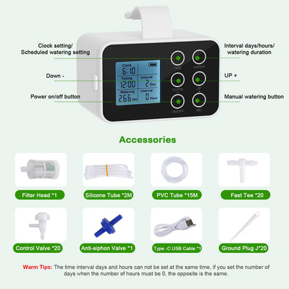 Upgrade Auto Plant Watering Devices Indoor, Plant Waterer for 20 Potted Plants, Houseplant Watering System, Up to 30-Day Programmable Water Timer, Automatic Drip Irrigation Kit for Vacation