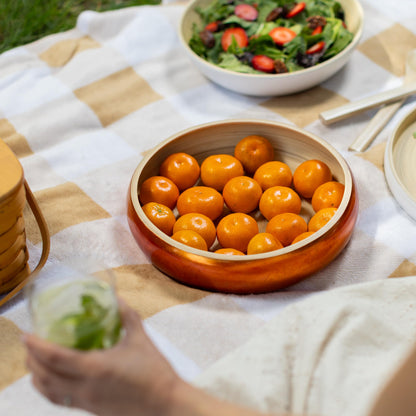 LEXA 12" Handmade Copper Bamboo Wooden Fruit Bowl for Kitchen Counter - 130 oz Lightweight Large Bamboo Wood Salad Bowl
