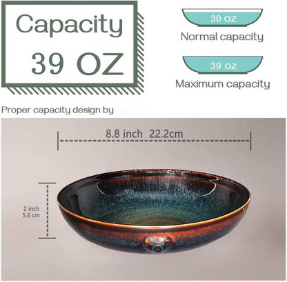 jinsongdafa 39 oz Ceramic Bowl Set, Salad Bowl, Pasta Bowl, Serving Bowl, Dinner Bowl, Deep/Wide Plate, Microwave, Oven and Dishwasher Safe, Modern Porcelain Dinnerware 8.8 Inch