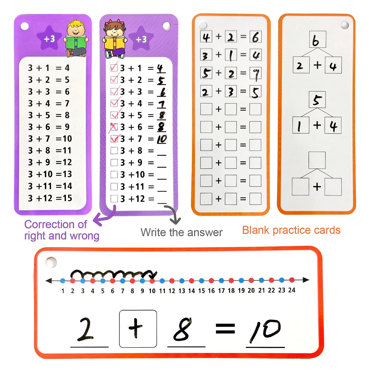 Math Flash Cards Set of 4-204pcs Reusable Math Practice Cards with Addition, Subtraction, Multiplication, Division, Flash Cards,Games for Kids Ages 6+ |Spark Skills & Fun Learning