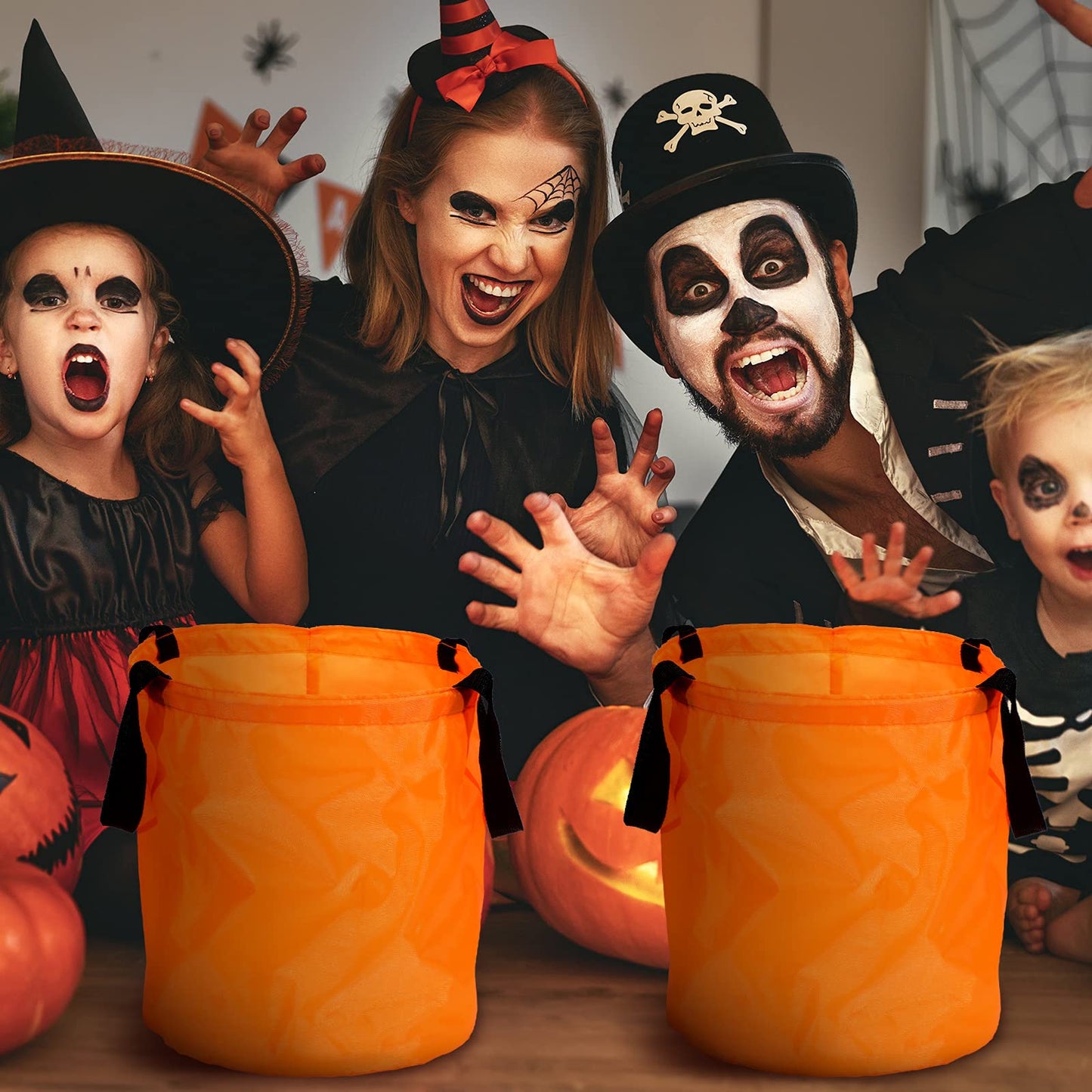 Shappy 2 Pcs LED Light Halloween Candy Bags Trick or Treat Light up Halloween Candy Bucket Multipurpose Reusable Goody Bucket for Holiday Party Supplies Favors(Orange)
