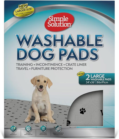 Simple Solution Large Washable Puppy Pad, Reusable Dog Training Pads for Housebreaking and Senior Dogs, Absorbent Waterproof and Odor Control, Travel Supply, 34 x 36 Inches, 2 Count