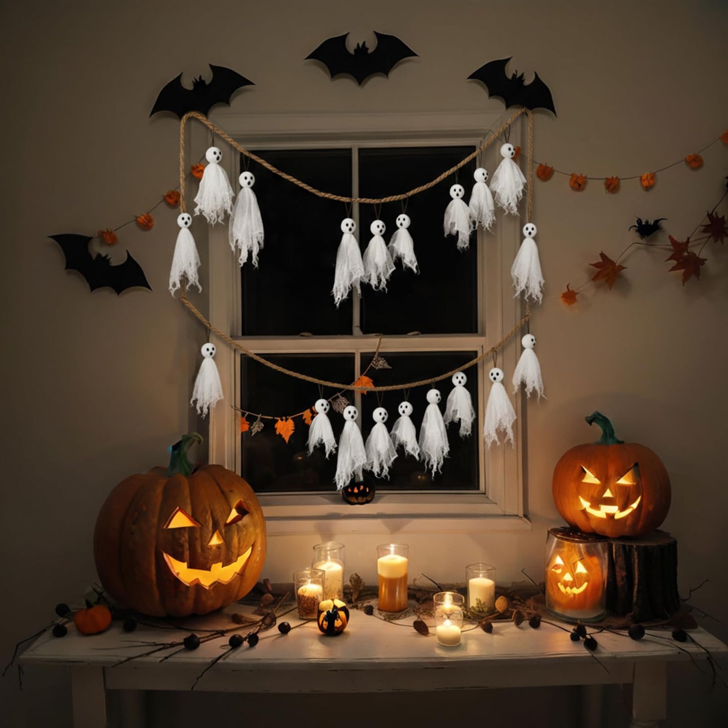 Soulchen 12 Pcs Halloween Hanging Ghosts Decor 10"/8"/6" Primitive Specter Decorations with Eyes for Ghost House Party Supplies Garden Tree Decor Gifts(White)