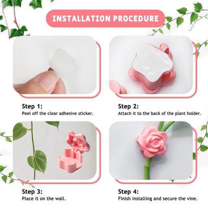 50 Pack Plant Vine Wall Clips – Decorative Flower Clips for Climbing Plants, Indoor & Outdoor Garden Vine Holders, Pink, Tool-Free Use, ABS Plastic