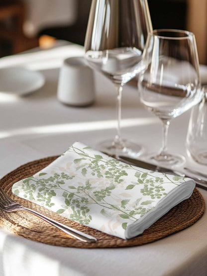 Sage Green Leaves Cloth Napkins Set of 6 - Washable Dinner Napkins Reusable Table Napkins for Home Party Weeding Dining Table Setting Decoration,Oversized 20"x20" Wildflower Herbs Floral Spring Summer