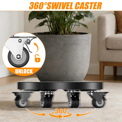 KAXIWEI Adjustable Plant Caddy with Wheels, Heavy Duty Rolling Plant Stand 15–22 Inch, Supports up to 440 lbs, Lockable 360° Casters, Stable Plant Dolly for Indoor Outdoor Large Pots, Black
