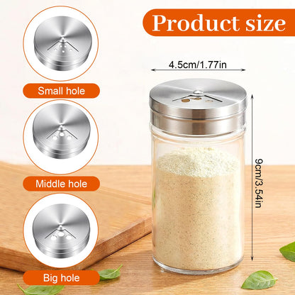 MAQUITA 12 Pcs Glass Salt Shaker with Lid & Seasoning Shakers Set, Adjustable Pour Holes Stainless Steel Spice Dispensers for Kitchen, Restaurant, BBQ, Dining Table, Farmhouse (6 Oz)
