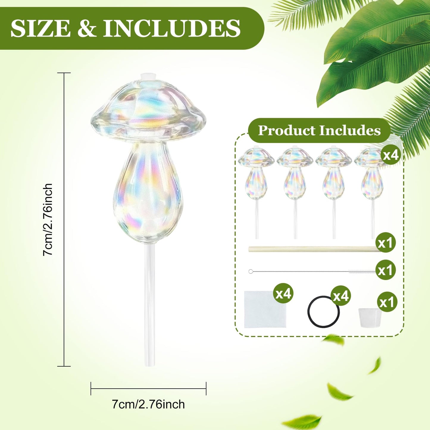 youcoscos 4pcs Plant Watering Globes Self Watering Planter Insert Devices,Glass Watering Bulbs Mushroom Pattern Watering Globes for Indoor Plants Top-Fill Watering Rainbow Colors (Mushroom with Hole)