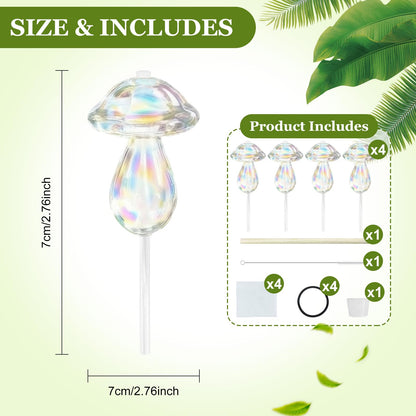 youcoscos 4pcs Plant Watering Globes Self Watering Planter Insert Devices,Glass Watering Bulbs Mushroom Pattern Watering Globes for Indoor Plants Top-Fill Watering Rainbow Colors (Mushroom with Hole)