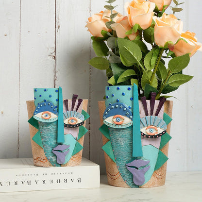 BJVF Picasso Flower Pot/Vase, Unique Planters, Abstract Face Flower Pots, with Drainage Holes, Handcrafted Resin Vases for Artistic Home Décor (Large)